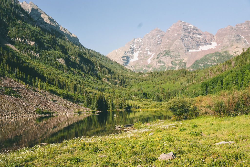 Maroon Bells in the summer in Aspen, CO