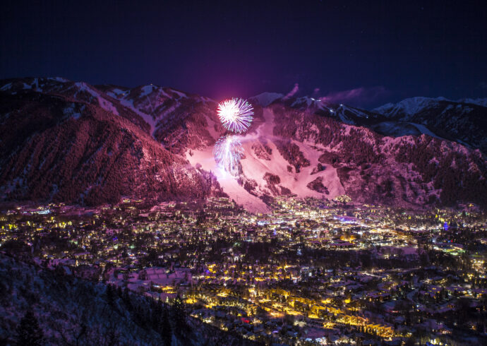 Winter fireworks in Aspen, CO