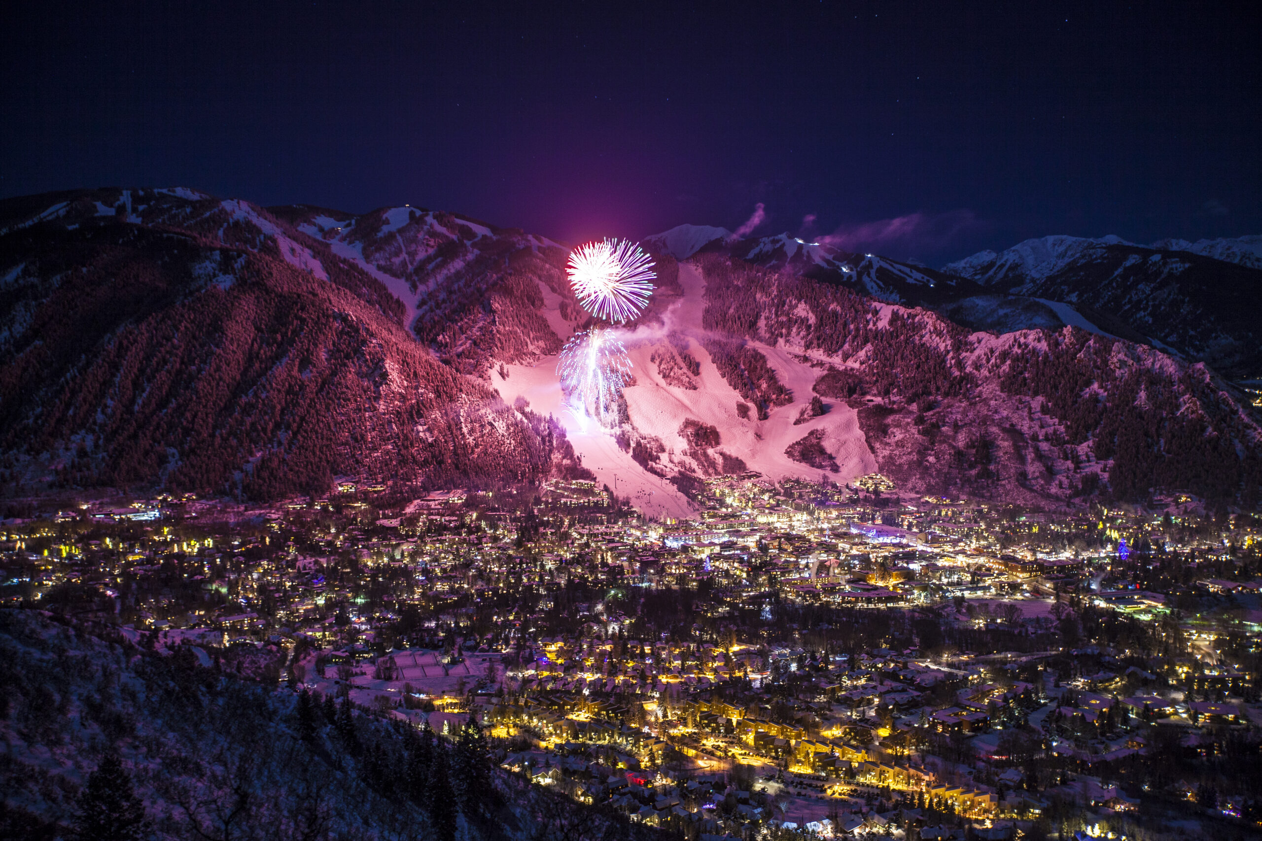Winter fireworks in Aspen, CO